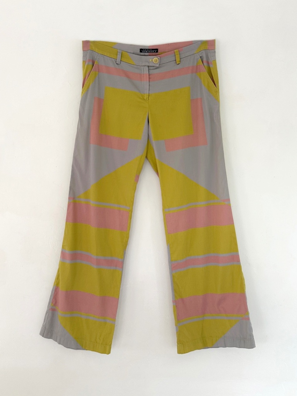 vintage Laura Urbinati cotton color blocked print pants trouser 90s y2k 2 4 S